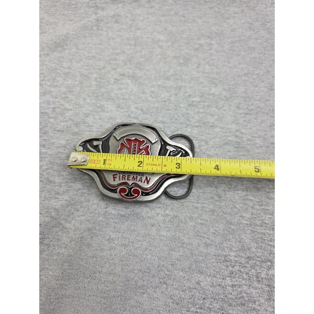 Vintage Volunteer Fireman Red Enamel Maltese Cross Belt Buckle